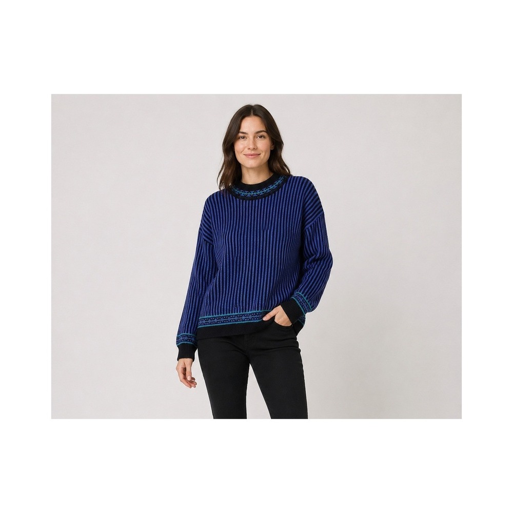 Snuggler Ski Wear Sweater Womens Large Purple Black Stripe Wool Acrylic Vintage